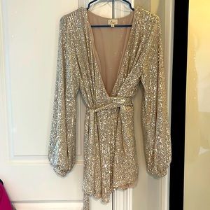 Champagne Sequin Long Sleeve Romper